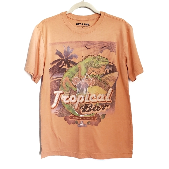 Other - Get A Life Tropical Bar Shirt S Small Peach Short Sleeve